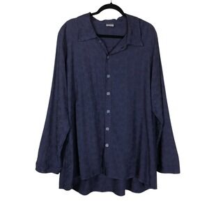 CP Shades Womens Square Button Embroidered Button Down Size M Blue Lagenlook VTG